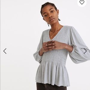 NEW Madewell V-Neck Smocked Peplum Blouse